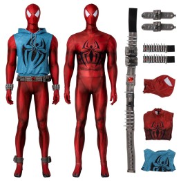 Superhero Scarlet Spider Cosplay Costume SpiderMan Bodysuit (with vest)